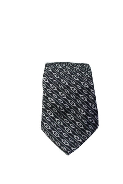 Links of London Mens Silk Link Print Classic Length Necktie Black White