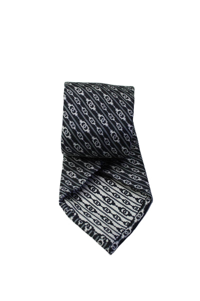 Links of London Mens Silk Link Print Classic Length Necktie Black White