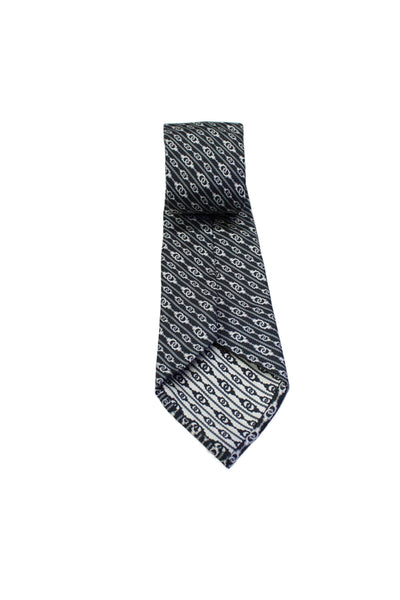 Links of London Mens Silk Link Print Classic Length Necktie Black White