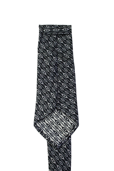 Links of London Mens Silk Link Print Classic Length Necktie Black White