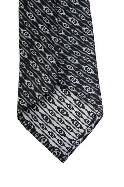 Links of London Mens Silk Link Print Classic Length Necktie Black White