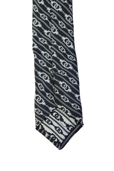 Links of London Mens Silk Link Print Classic Length Necktie Black White