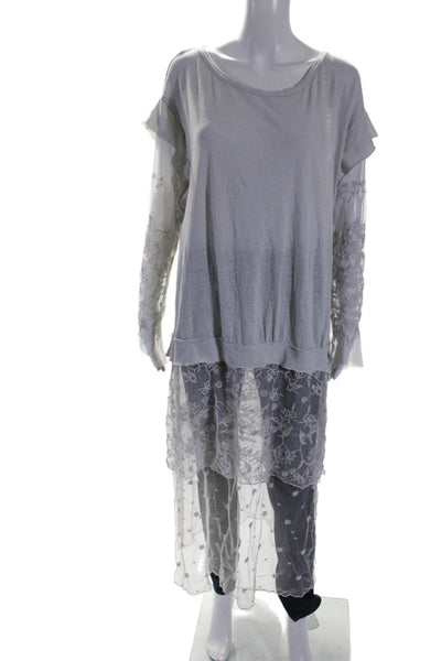 Free People Womens Gray Cotton Linen Lace Trim Long Sleeve Tunic Top Size M