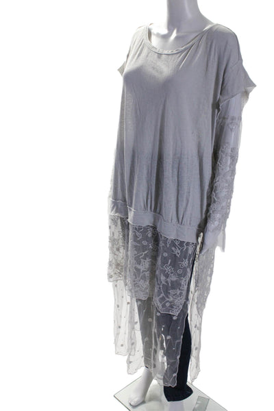 Free People Womens Gray Cotton Linen Lace Trim Long Sleeve Tunic Top Size M