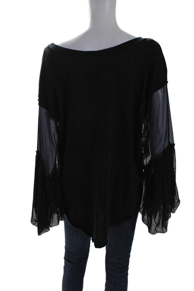 Free People Womens Black Mesh Trim Bell Long Sleeve Scoop Neck Blouse Top Size S