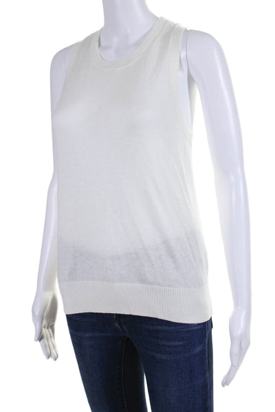 Minnie Rose Womens Cotton Blend Round Neck Sleeveless Knit Top White Size L