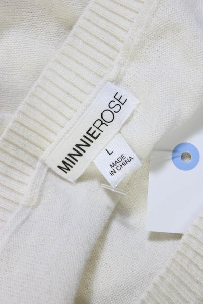 Minnie Rose Womens Cotton Blend Round Neck Sleeveless Knit Top White Size L