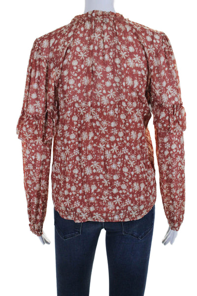 Intermix Womens Textured Long Sleeve V-neck Floral Print Blouse Orange Size S