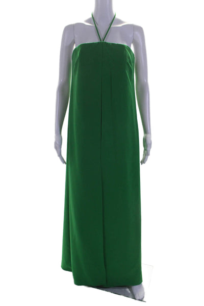 Halston Womens Satin Textured Sleeveless Layered Zip Sleek Jumpsuit Green Size 4