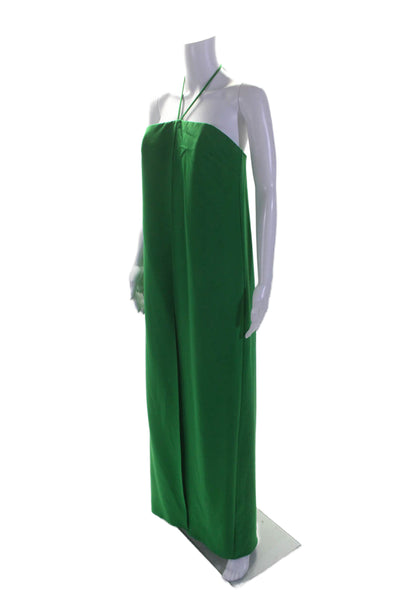 Halston Womens Satin Textured Sleeveless Layered Zip Sleek Jumpsuit Green Size 4