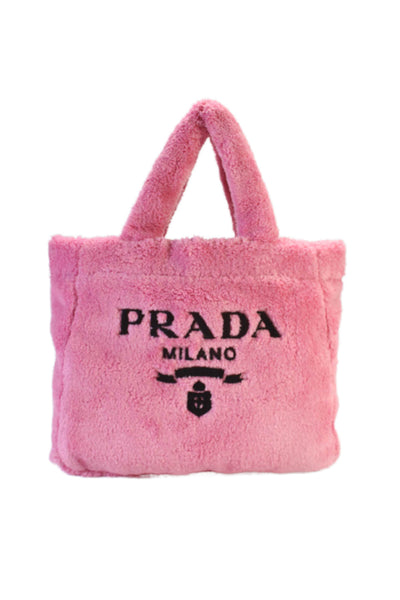 Prada Womens Pink Soft Terry Cloth Large Tote Bag Handbag