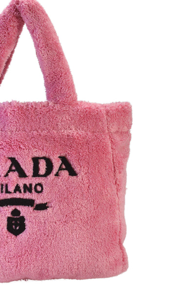 Prada Womens Pink Soft Terry Cloth Large Tote Bag Handbag