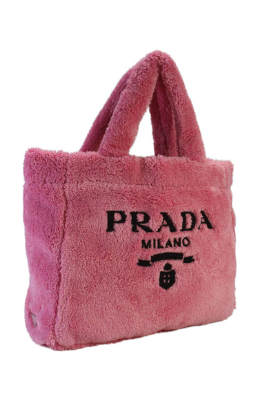 Prada Womens Pink Soft Terry Cloth Large Tote Bag Handbag