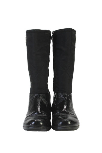 Prada Girls Shiny Black Zip Knee High Boots Shoes Size 4