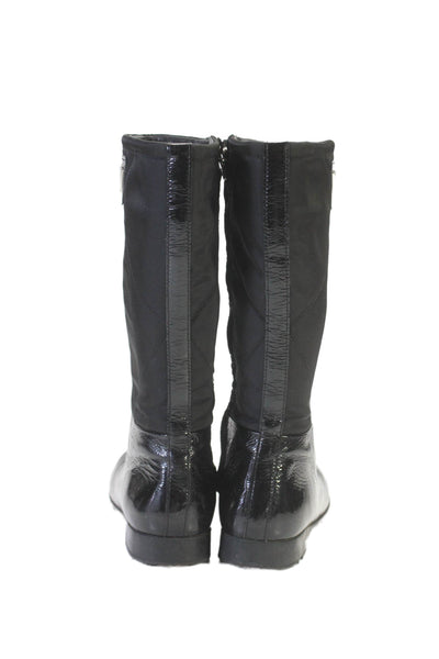 Prada Girls Shiny Black Zip Knee High Boots Shoes Size 4