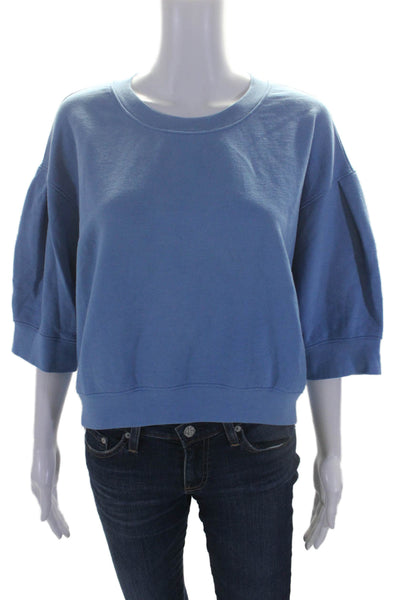 Nili Lotan Womens Half Sleeve Scoop Neck Sweatshirt Blue Cotton Size Large