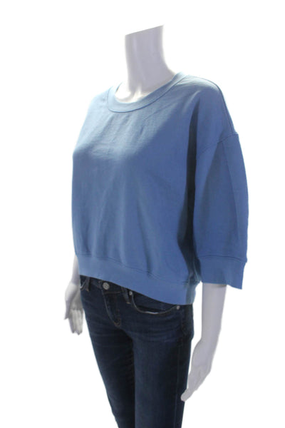 Nili Lotan Womens Half Sleeve Scoop Neck Sweatshirt Blue Cotton Size Large