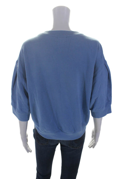 Nili Lotan Womens Half Sleeve Scoop Neck Sweatshirt Blue Cotton Size Large