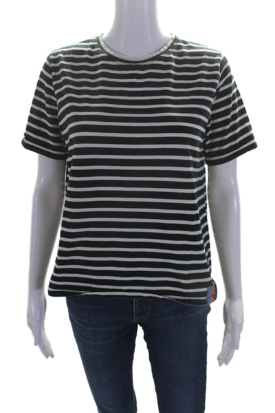 Kule Womens Short Sleeve Crew Neck Striped Tee Shirt Navy White Size Medium