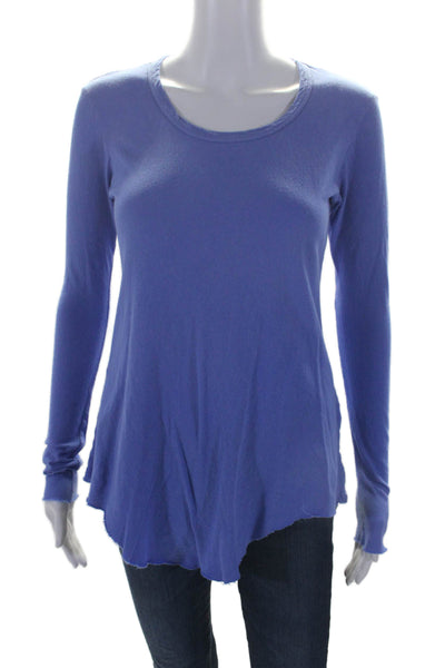 Frank & Eileen Womens Long Sleeve Scoop Neck Tee Shirt Blue Cotton Size Small