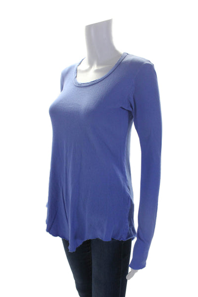 Frank & Eileen Womens Long Sleeve Scoop Neck Tee Shirt Blue Cotton Size Small