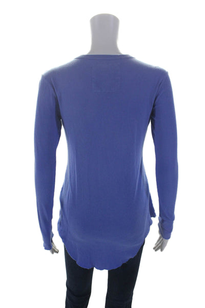 Frank & Eileen Womens Long Sleeve Scoop Neck Tee Shirt Blue Cotton Size Small