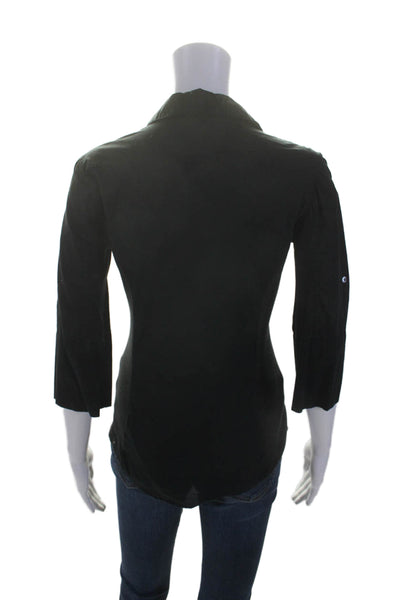 James Perse Womens Button Front Ribbed Trim Collared Shirt Black Cotton Size 2