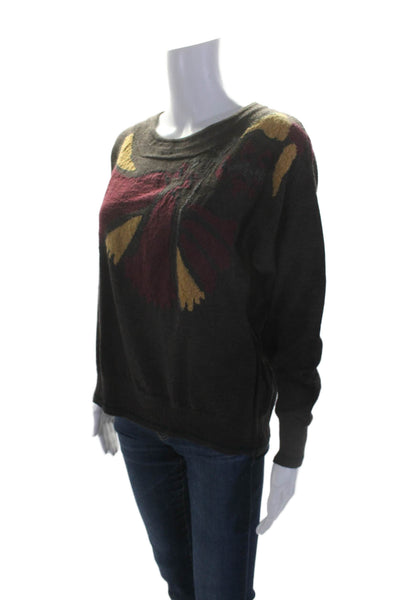 Cotelac Womens Long Sleeve Scoop Neck Abstract Sweater Brown Red Wool Size 3