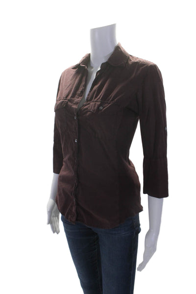 Standard James Perse Womens Button Front 3/4 Sleeve Shirt Burgundy Cotton Size 2