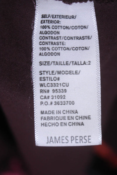 Standard James Perse Womens Button Front 3/4 Sleeve Shirt Burgundy Cotton Size 2