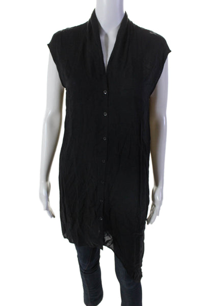 Helmut Lang Womens Sleeveless Collar Button High Low Blouse Black Size S