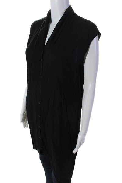 Helmut Lang Womens Sleeveless Collar Button High Low Blouse Black Size S