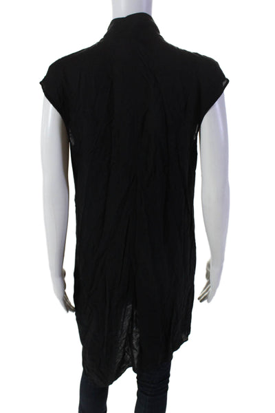 Helmut Lang Womens Sleeveless Collar Button High Low Blouse Black Size S