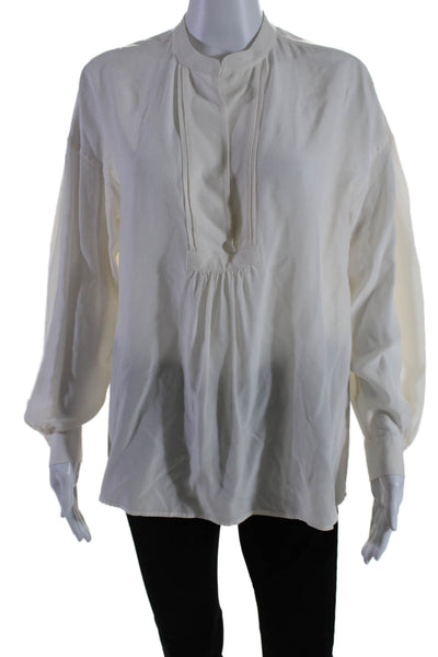 Vince Womens Silk Long Sleeve V Neck Cuffed Blouse White Size S