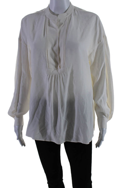 Vince Womens Silk Long Sleeve V Neck Cuffed Blouse White Size S