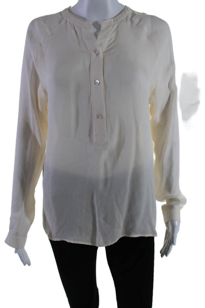 Vince Womens Silk Long Sleeve Round Neck Button Up Blouse Cream Size S