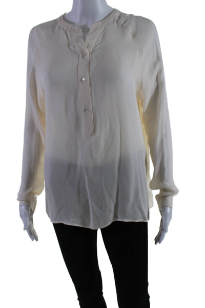 Vince Womens Silk Long Sleeve Round Neck Button Up Blouse Cream Size S