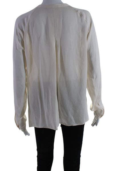 Vince Womens Silk Long Sleeve Round Neck Button Up Blouse Cream Size S