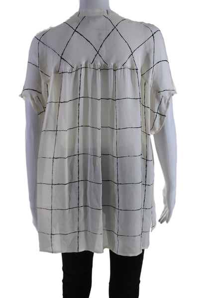 Vince Womens Silk Short Sleeve Plaid Button Down Blouse White Size S