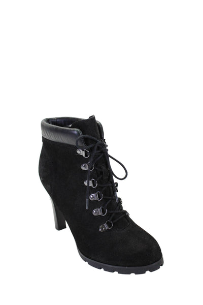 Ralph Lauren Womens Suede Lace Up Charmed Logo Ankle Boots Black Size 9