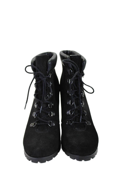 Ralph Lauren Womens Suede Lace Up Charmed Logo Ankle Boots Black Size 9