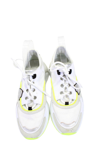 Philippe Model Leather Textured Laced Neon Low Top Sneakers White Size EUR 39