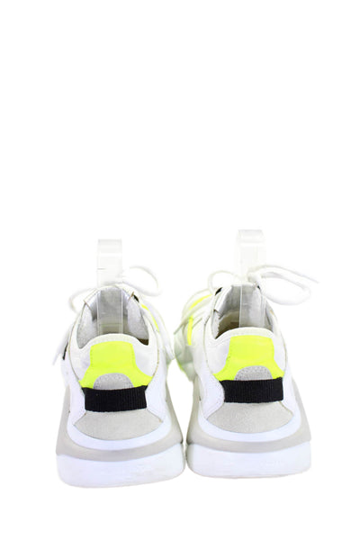 Philippe Model Leather Textured Laced Neon Low Top Sneakers White Size EUR 39