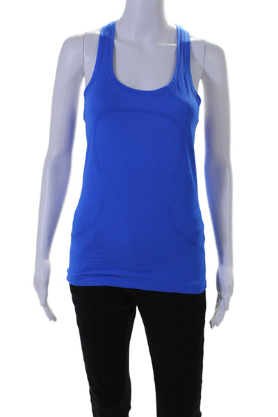 Lululemon Womens Sleeveless Scoop Neck Criss Cross Fitted Tank Top Blue Size S