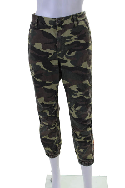 Sundry Womens Cotton Button Zip Cuff Elastic Bottom Camo Pants Green Size EUR 26