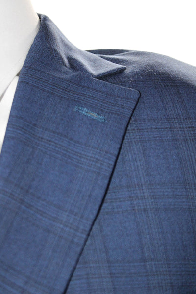 Hart Schaffner Marx Men's Long Sleeves Lined Two Piece Suit Blue Plaid Size 42