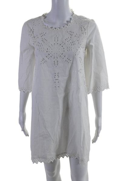 Etoile Isabel Marant Womens Cotton Geometric Embroidered Dress White Size 34