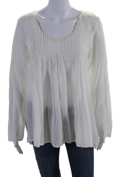 CP Shades Womens Textured Long Sleeve Ruffle Square Neck Blouse White Size S