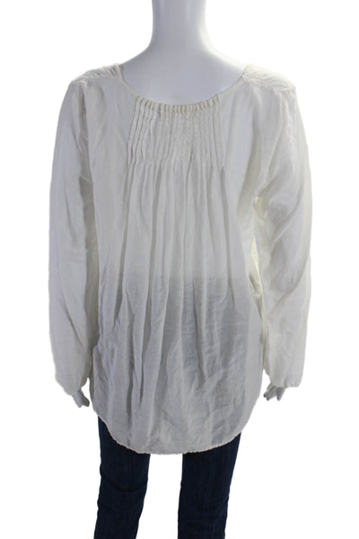 CP Shades Womens Textured Long Sleeve Ruffle Square Neck Blouse White Size S