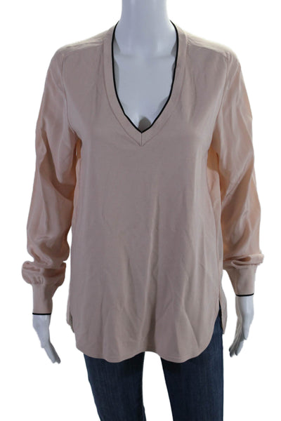 Vince Womens V-neck Long Sleeve Lined Sleek Casual Blouse Pink Size S